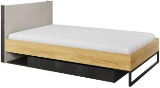 Bett Einzelbett Teen Flex 120x200cm Hickory Natur Raw Steel betonfarben