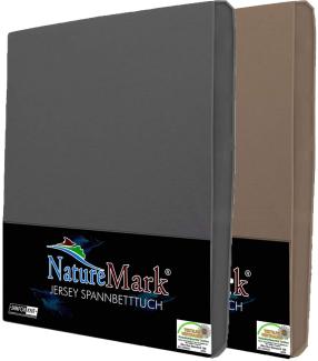 NatureMark 2er Pack Jersey Spannbettlaken, Spannbetttuch 100% Baumwolle in vielen Größen und Farben MARKENQUALITÄT ÖKOTEX Standard 100 | 180 x 200 cm - 200 x 200 cm - Anthrazit/Sand