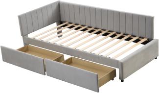 Merax Polsterbett Schlafsofa 90*200 Multifunktionsbett mit 2 großen Stauraumschubladen und Lattenrost hautfreundlicher Samtstoff Grau