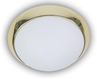 LED Deckenleuchte Deckenschale Opalglas matt, Dekorring Messing poliert, Ø 40cm