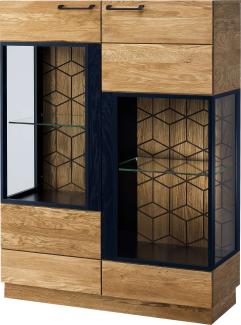 99rooms Marakesh Vitrine II Honig Eiche Schwarz Matt mit LED-Beleuchtung