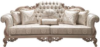 Casa Padrino Luxus Barock Sofa mit Glitzersteinen und dekorativen Kissen Silber / Creme / Beige 230 x 90 x H. 110 cm - Prunkvolles Wohnzimmer Sofa