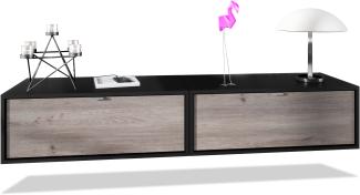 2er-Set TV Board Lana 80, Lowboards je 80 x 29 x 37 cm mit viel Stauraum, Korpus in Schwarz matt, Fronten in Eiche Nordic
