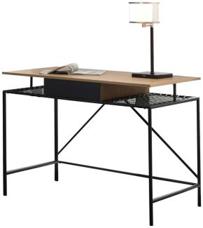 Schreibtisch 110 x 55 cm Eichenoptik mit Metallgestell und Ablagefläche Schwarz