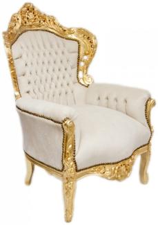 Casa Padrino Barock Sessel King Creme Samtstoff / Gold - Antik Stil Sessel
