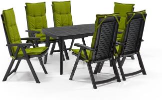 Shaf Milano 7-tlg. Outdoor-Essgruppen-Set | Klappstuhl anthrazit | mit grünen Polstern | Wetterfest | Klappsessel