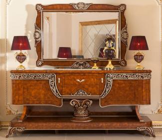 Casa Padrino Luxus Barock Möbel Set Braun / Bronzefarben - 1 Barock Sideboard & 1 Barock Wandspiegel - Handgefertigte Barock Möbel - Edel & Prunkvoll