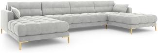 Micadoni 6-Sitzer Samtstoff Panorama Sofa Mamaia | Bezug Silver | Beinfarbe Gold Metal