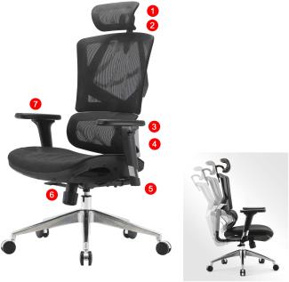 SIHOO Bürostuhl Schreibtischstuhl ergonomisch, Lordosenstütze hohe Rückenlehne 3D-Armlehnen ~ Mesh schwarz