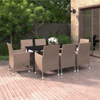 vidaXL 9-tlg. Garten-Essgruppe mit Auflagen Poly Rattan und Glas