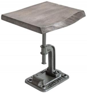 Casa Padrino Industrial Design Beistelltisch Grau 43 x 35 x H. 46 cm - Industrie Stil Metall Tisch mit Massivholz Tischplatte - Industrial Design Möbel