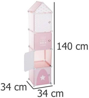 Atmosphera Schrank mit Schubladen für Kleinteile für Kinderzimmer, 4 Fächer, 34 x140 x32 cm Rosa