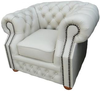 Casa Padrino Echtleder Sessel Weiß 120 x 90 x H. 78 cm - Chesterfield Möbel