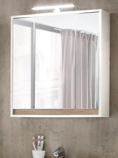 Bad Spiegelschrank Sol 3 Türen 3D in weiß und Alteiche Dekor 67 x 73 cm