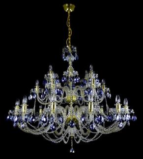 Casa Padrino Luxus Barock Kronleuchter Gold / Blau Ø 105 x H. 90 cm - Prunkvoller Barockstil Kronleuchter mit böhmischen Kristallglas - Edel & Prunkvoll