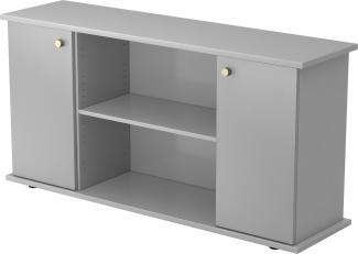 bümö® Sideboard mit Türen und Streifengriffen in Grau/Silber