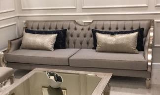 Casa Padrino Luxus Barock Sofa Grau / Antik Silber