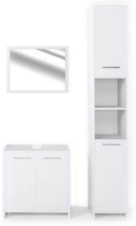 Vicco Badmöbel Set Kiko 3-teilig Weiß, Weiß, mit Spiegel, Unterschrank, Hochschrank