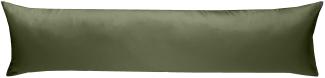 Mako-Satin Baumwollsatin Bettwäsche Uni einfarbig zum Kombinieren (Seitenschläferkissen Bezug 40 x 200 cm, dunkelgrün)