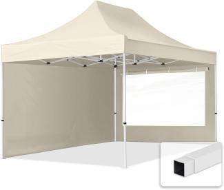 3x4,5 m Faltpavillon, ECONOMY Stahl 30mm, Seitenteile mit Panoramafenstern, creme