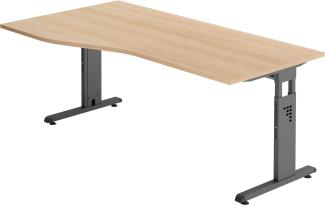 bümö® Schreibtisch O-Serie höhenverstellbar, Tischplatte 180 x 100 cm in Eiche, Gestell in graphit