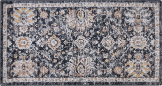 Teppich dunkelblau beige 80 x 150 cm orientalisches Muster Kurzflor MALISHKA