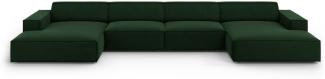 Micadoni 6-Sitzer Samtstoff Panorama Sofa Jodie | Bezug Bottle Green | Beinfarbe Black Plastic