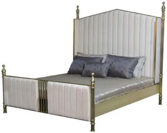 Casa Padrino Luxus Doppelbett Weiß / Matt Gold - Edles Massivholz Bett - Schlafzimmer Möbel - Hotel Möbel - Luxus Möbel - Luxus Einrichtung
