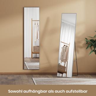 EMKE Standspiegel mit Rahmen aus Aluminiumlegierung, 160x40cm HD Groß Ganzkörperspiegel , Rechteckiger Hochspiegel für Wohnzimmer oder Ankleidezimmer Silver