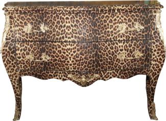 Casa Padrino Barock Kommode Leopard mit goldenen Metall Applikationen 123 cm - Barock Möbel
