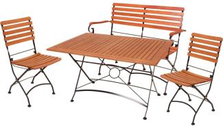 Tischgruppe WIEN, 4 teilig, Tisch, 2 Stühle, Bank, Eukalyptus