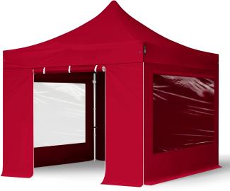 3x3 m Faltpavillon PROFESSIONAL Alu 40mm, Seitenteile mit Panoramafenstern, rot