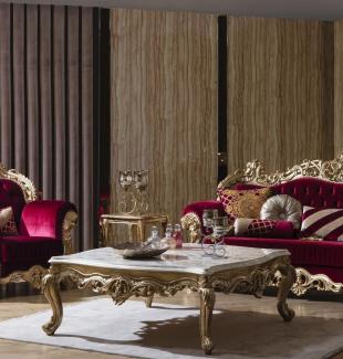 Casa Padrino Luxus Barock Couchtisch Weiß / Gold 130 x 130 x H. 51 cm - Prunkvoller Massivholz Wohnzimmertisch - Barock Wohnzimmer Möbel