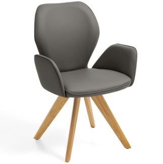 Niehoff Sitzmöbel Colorado Trend-Line Design-Armlehnenstuhl Eichen/Leder - 180° drehbar Napoli schiefergrau