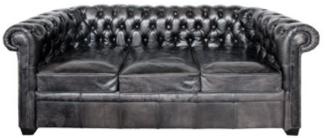 Casa Padrino Luxus Chesterfield Büffelleder Sofa Vintage Schwarz 222 x 92 x H. 73 cm