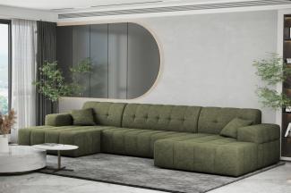 Wohnlandschaft Sofa U-Form NANCY in Stoff Perfekt Harmony Olivgrün