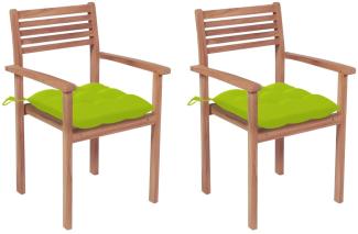 vidaXL Gartenstühle 2 Stk. mit Hellgrünen Kissen Massivholz Teak 3062288