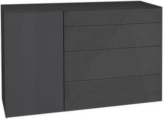 Kommode Elfi 131x42x89 Hochglanz Anthrazit/Glas Anthrazit 14798