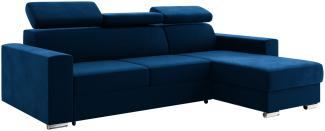 MEBLINI Schlafcouch mit Bettkasten - VOSS - 242x168x79cm Rechts - Blau Samt - Ecksofa mit Schlaffunktion - Sofa mit Relaxfunktion und Kopfstützen - Couch L-Form - Eckcouch - Wohnlandschaft