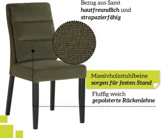 smart 2er Set Esszimmerstühle Bezug aus Samt grün | Stuhlbeine aus Massivholz Buche lackiert - Küchenstuhl, Wohnzimmerstuhl, Polsterstuhl mit Schaumstoffpolsterung