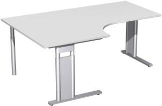 PC-Schreibtisch links, höhenverstellbar, 180x120cm, Lichtgrau / Silber