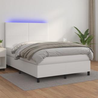 Boxspringbett mit Matratze & LED Weiß 140x190 cm Kunstleder (Farbe: Weiß)