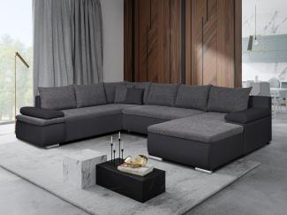 Sofa Couch Ecksofa Eckcouch Wohnlandschaft Schlaffunktion Marcello XXL Schwarz-Grau