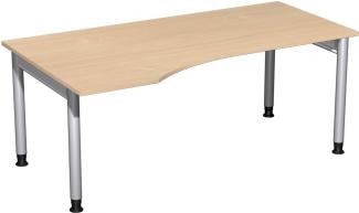 PC-Schreibtisch '4 Fuß Pro' links, höhenverstellbar, 180x100cm, Buche / Silber
