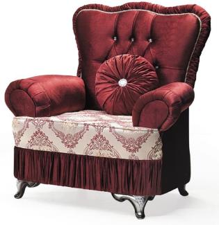 Casa Padrino Luxus Barock Sessel Bordeauxrot / Creme / Silber - Wohnzimmer Sessel mit Muster und Glitzersteinen - Barockstil Wohnzimmer Möbel - Luxus Möbel im Barockstil - Barock Einrichtung