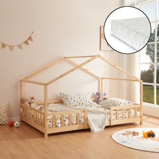 Kinderbett Treviolo 120x200 cm mit Kaltschaummatratze und Gitter Holz Natur [en. casa]