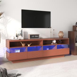 Merax Lowboard mit Nischen und Schubladen, TV-Schrank hochglanz mit LED, TV-Board, TV-Ständer, B:173,5cm, Walnuss