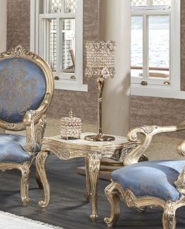 Casa Padrino Luxus Barock Beistelltisch Weiß / Antik Gold 61 x 61 x H. 54 cm - Prunkvoller Massivholz Tisch im Barockstil - Barock Wohnzimmer Möbel