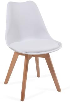 MIADOMODO® 8er-Set Esszimmerstühle mit Sitzkissen, Kunststoff & Massivholz weiß