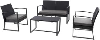 SVITA LOIS XL Poly Rattan Sitzgruppe Gartenmöbel Metall-Garnitur Bistro-Set Tisch Sessel Schwarz